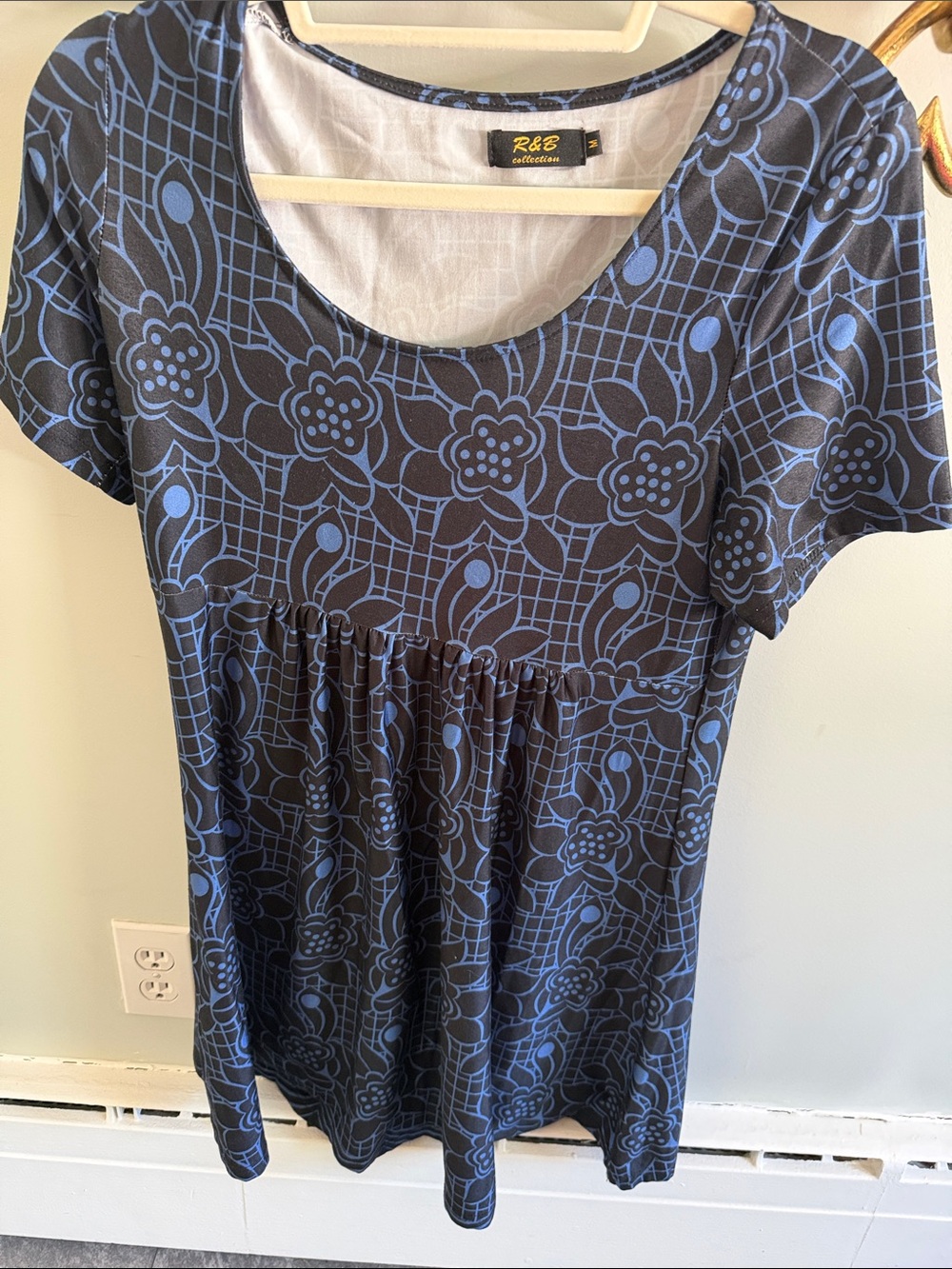 Pure Collection Navy Blue Floral Scoop Neck Tunic